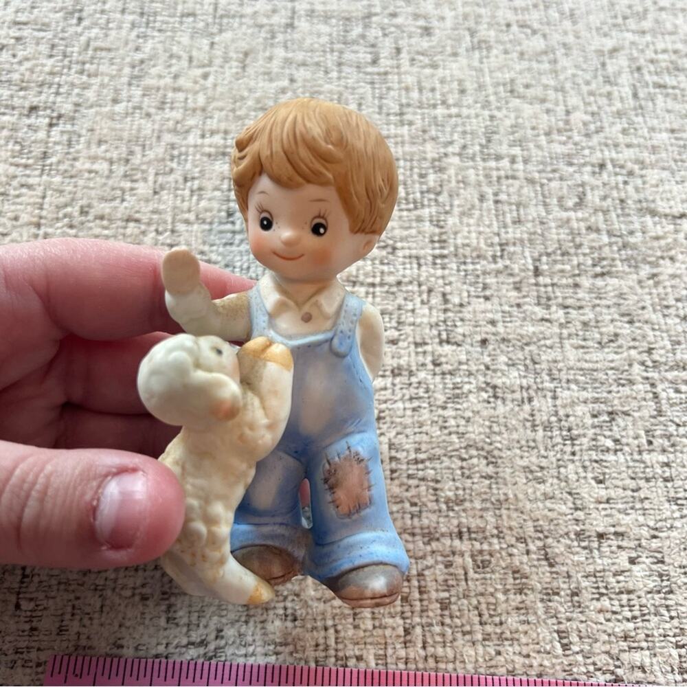 Vintage Homco Figurine 1449 Farmer Boy & Lamb Little Boy Knick Knack Home Decor
